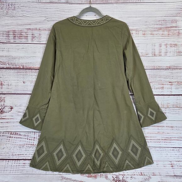 Shukr Tunic Shirt Womens M Olive Green Embroidered Long Sleeve Modest Cotton Top - Picture 2 of 14